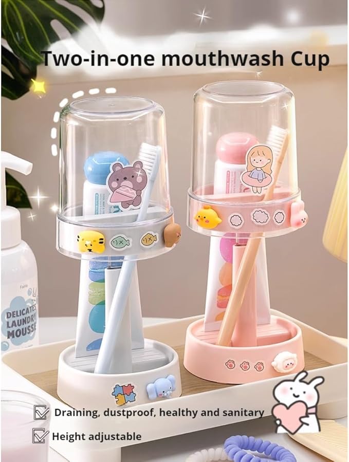 Kids Toothbrushes Holder with Cute Cup, with Kawaii Badge Sticker, Electric Toothbrush Holder for Kids Toddler, Tooth Brush Stand, Creative Bathroom Organizer Storage (Blue)