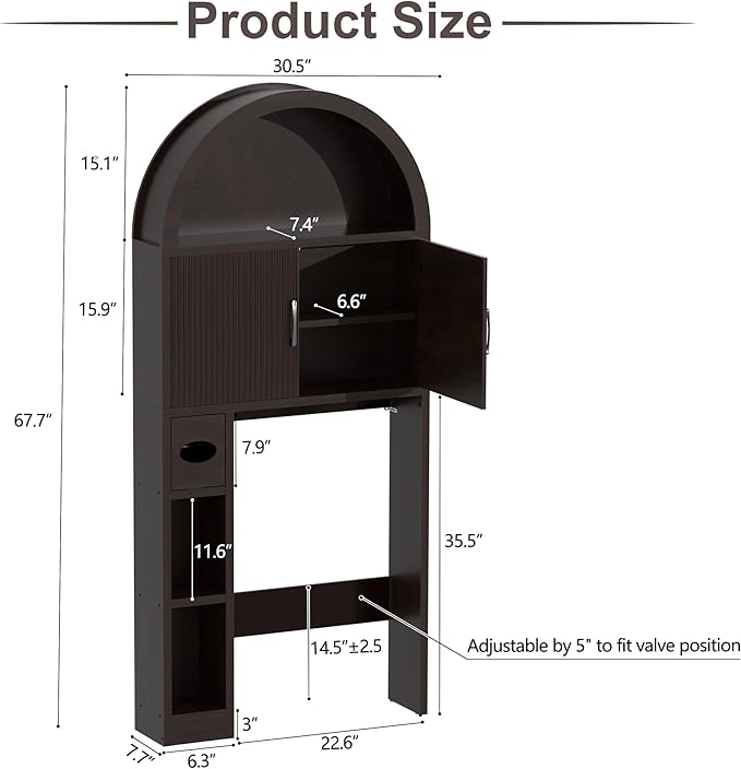 AHB Over The Toilet Storage Cabinet, Freestanding Bathroom Organizer with Adjustable Shelf and Anti-Tip Device, Arched Cabinet with Doors, Space-Saving Toilet Storage for Bathroom, Laundry, Mini Bar