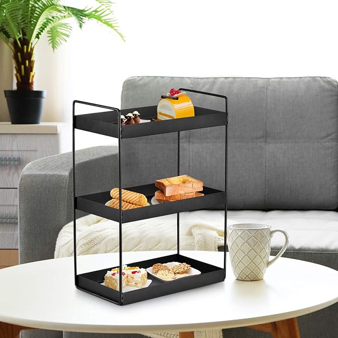 3-Tier Bathroom Countertop Organizer Vanity Tray Cosmetic & Makeup Storage Kitchen Spice Rack Standing Shelf, Black, 12.2" L x 6.7" W x 16.9" H, Iron