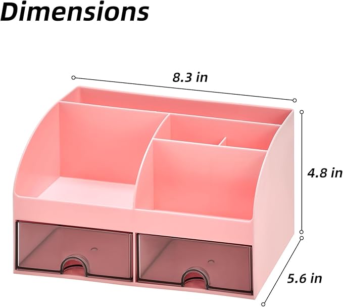 VITVITI Toothbrush Holders for Bathrooms Countertop, 5 Slots Toothpaste Bathroom Counter Sink Organizer with Drawers, Plastic Bathroom Organizer for Vanity/Makeup/Office Pink