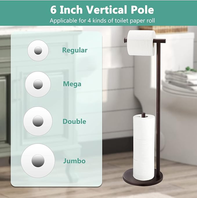 Free Standing Toilet Paper Holder Stand, Oil Rubbed Bronze Toilet Paper Holder with Storage for Jumbo Mega, Housen Solutions