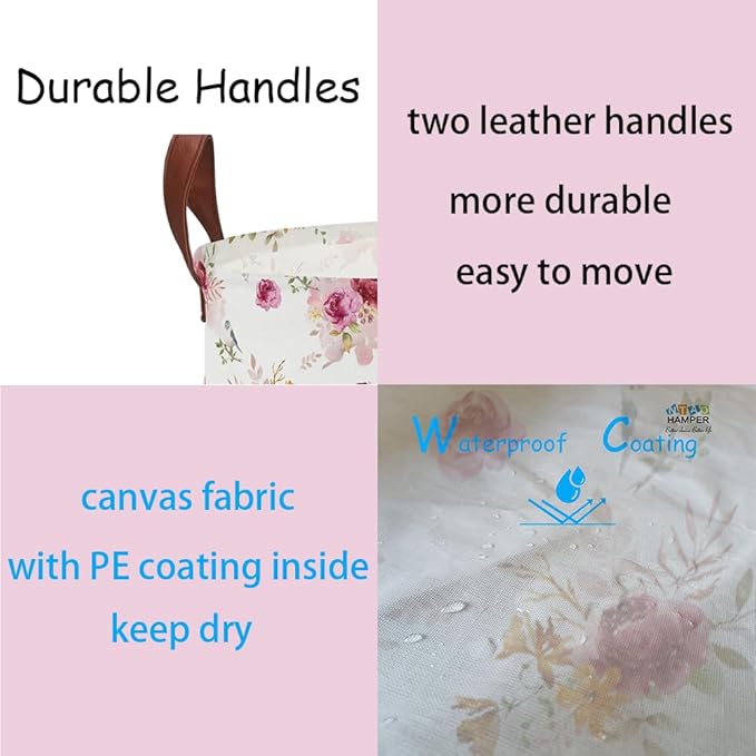 NTAOHAMPER Retro Pink Floral Large Laundry Hamper,Laundry Basket,Baby Nursery Hamper,Waterproof Storage Bin,Clothes Organizer Basket,Room Decor(Retro Pink Floral）