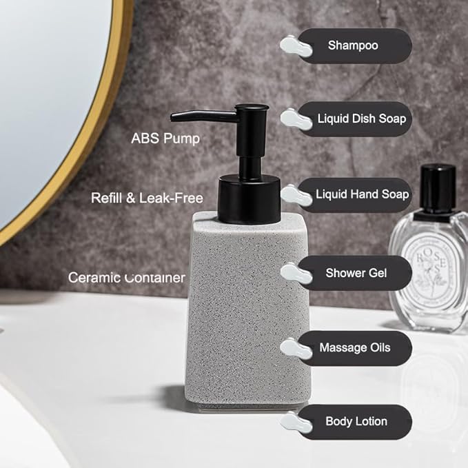 Grey Ceramic Bathroom Accessories Set 2Pieces,Soap Dispenser and Toothbrush Holder,Countertop Organizer for Stylish Bathroom
