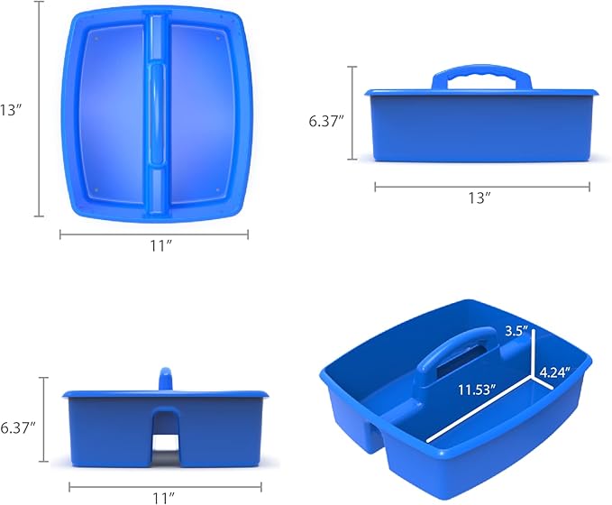 Storex 2-Compartment Large Caddy – Multipurpose Classroom Organizer with Handle, Assorted Colors, 6-Pack (00948E06C)