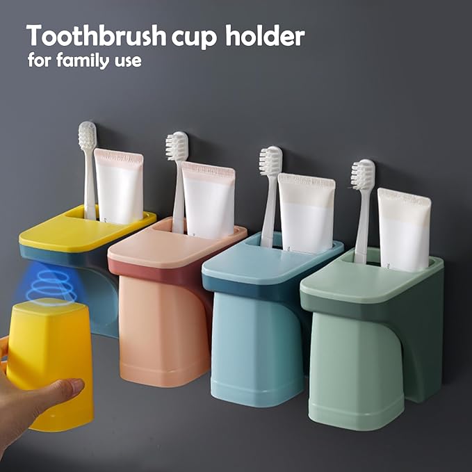 Toothbrush Holder for Bathroom，Wall Mounted Magnetic Suction Cup Set, sgzscl Bathroom Storage Organizer Space Saving for Family Daily Use (Square Blue)