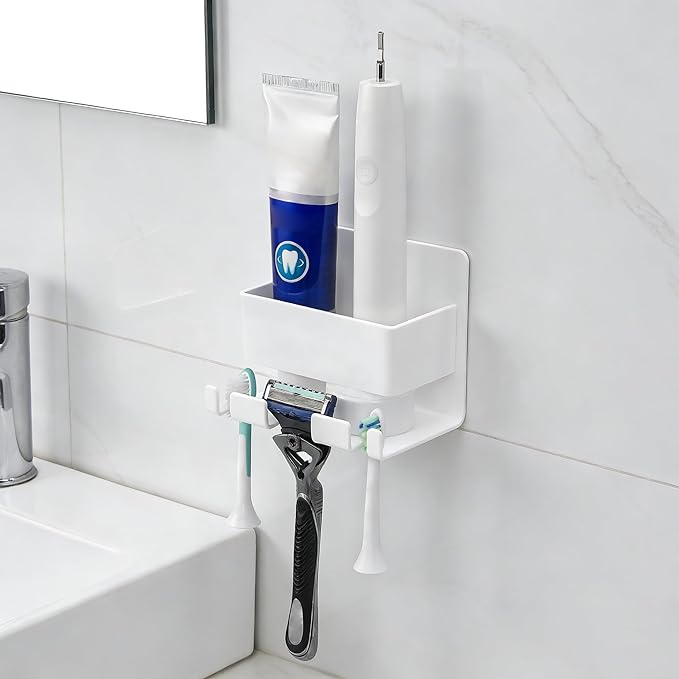 Electric Toothbrush Holder Wall Mounted, Electric Toothbrush Cord Organizer, Self Adhesive Electric Toothbrush Stand for Bathroom, Medicine Cabinet, Dorm(White)