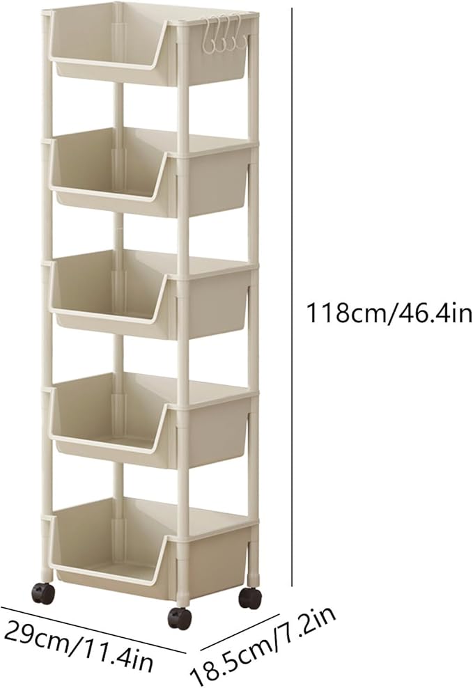 5-Tier Rolling Storage Rack with Wheels Shelves Shelf Storage Plastic Storages Shelving Shelf Rack Kitchen Storages Rack for Living Room Office Bathroom Garage Storage Shelves forfor Women