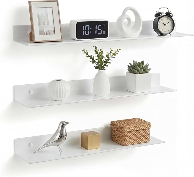 Z metnal White Floating Shelves, Wall Shelf, Metal Square Shelf for Display Collection, Aluminum, Wall Mounted, White, 24 inch, Set of 2