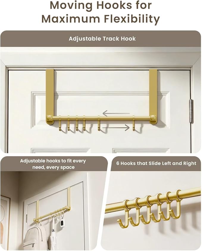 BOF Heavy Duty Over The Door Hooks, Moving 6 Door Hooks for Hanging, Over the Door Hanger Organizer for Bathroom