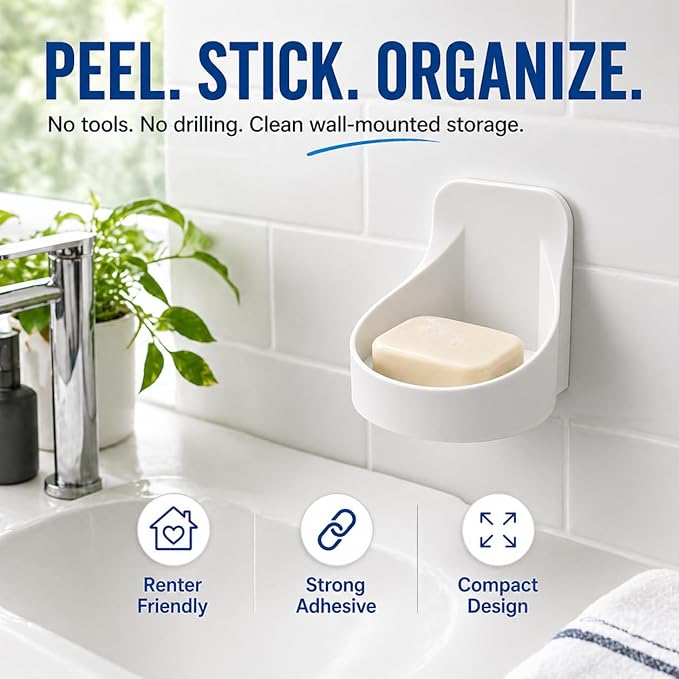 Adhesive Plastic Round Floating Wall Shelf, Wall Mounted Cup Holder Shower Organizer Bottle Racks