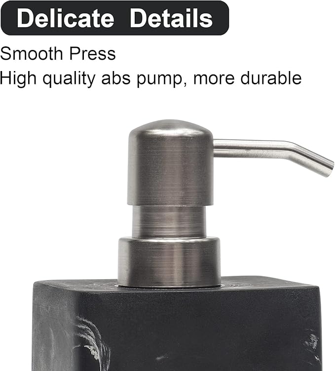 2Pcs 15Oz Black Marble Style Resin Soap Dispenser Set, Refillable Hand Soap Dispenser for Bathroom Countertop & Kitchen Home Decor- Black