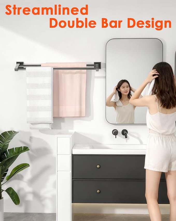 Alise Bath Double Towel Bars,Towel Holder Towel Racks for Bathroom Lavatory,20 Inch SUS304 Stainless Steel Towel Hanger Towel Rail Wall Mount,Matte Black