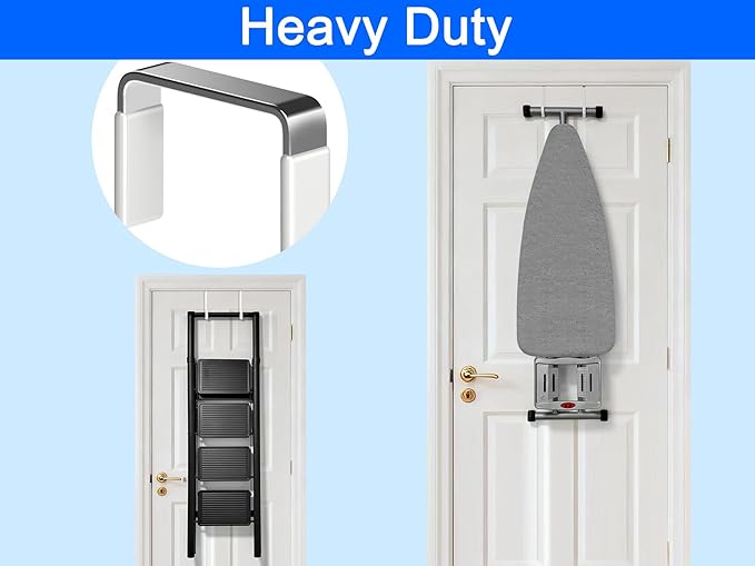 Mars-Rock Over The Door Metal Hooks with Plastic Coating 5.5" Fit 0.5" to 1 3/8" Door 8 Pcs Heavy Duty Single Towel Robe Rack Wreath Bathroom Shower Hanger Shoe Organizer Ironing Board Short White