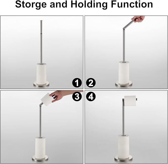 BGL Toilet Paper Holder Brushed Nickel 2 Pack Standing On Floor, Tissue Holder with Reserve Storage Paper Rolls, Free-Standing