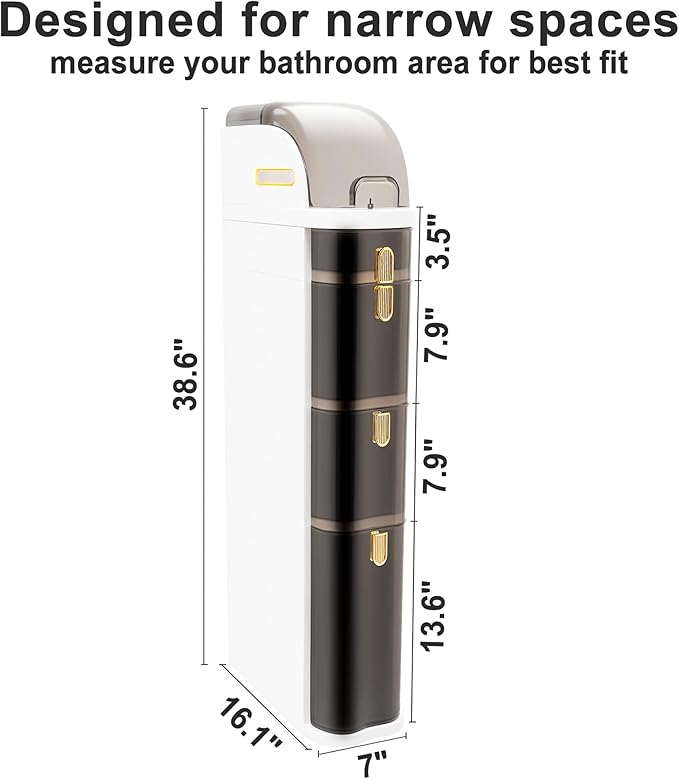 Slim Bathroom Storage Cabinet with Drawers, Narrow Floor Cabinet for Small Spaces, Vertical Bathroom Organizer Next to Toilet, Freestanding Bathroom Storage with Wheels