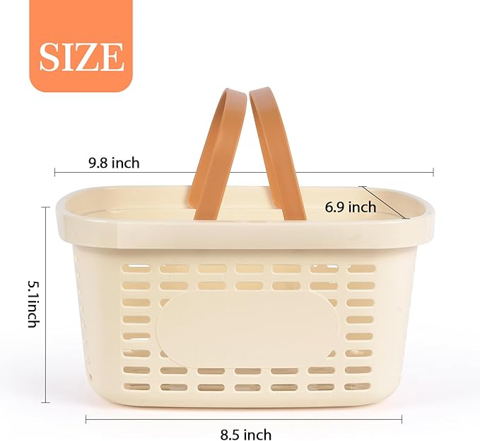 Plastic Shower Caddy Portable,Tote Storage Organizer Basket Bin with Handle for Bathroom,Dorm,College,Camp,Travel,2 Pack,Cream