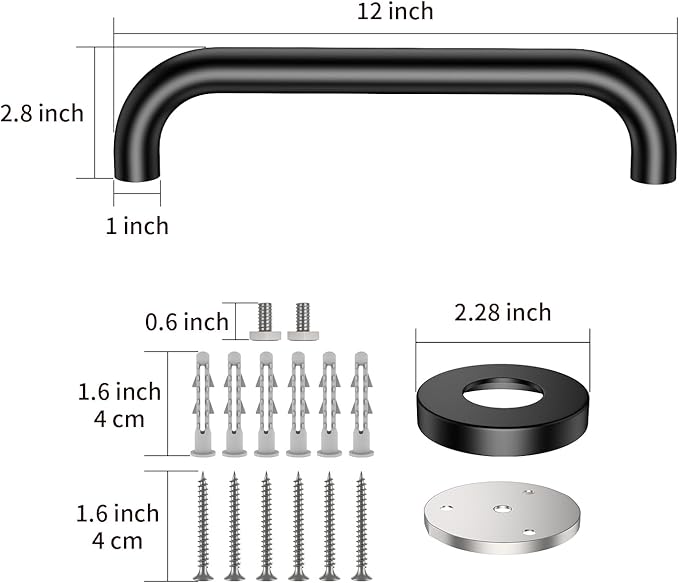 2 Pack 12 Inch Matte Black Shower Grab Bar,ZUEXT Stainless Steel Wall Mount Safety Grab Bar Handle,Bathroom Balance Bar, Safety Hand Rail Support - Handicap, Elderly, Injury, Senior Assist Bath Handle
