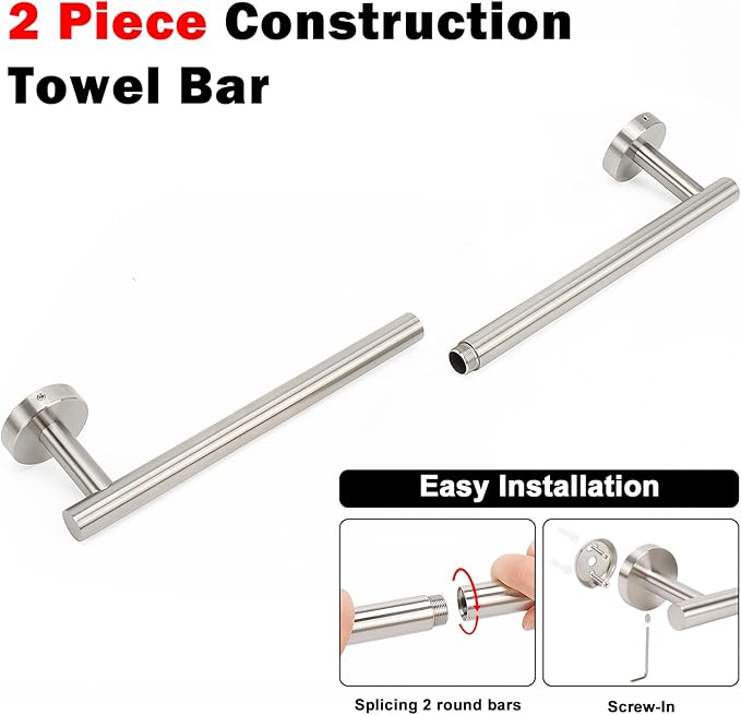 NearMoon Bath Towel Bar, Thicken Stainless Steel Shower Towel Rack Holder Wall Mounted for Bathroom, 24-lnch Overall Length-21-lnch Usable Hanging Space (1 Pack, Brushed Nickel)