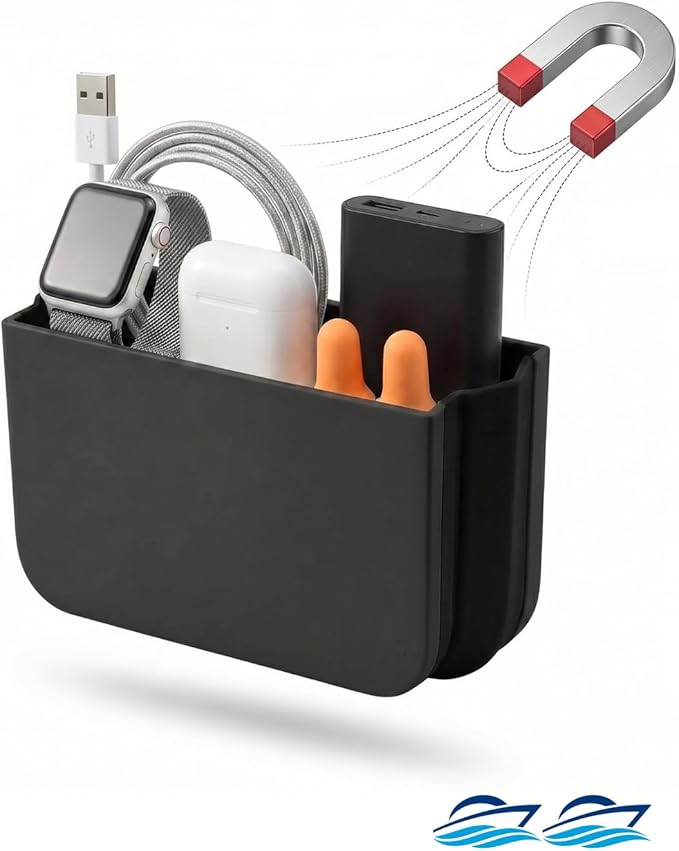 Cruise Magnetic Organizer 2 Pack – Foldable Small Pocket Storage for Cabin Walls, Toothbrush, Cables & Tiny Essentials – Compact Travel Organizer for RV, Dorm, Bathroom (1, Black)