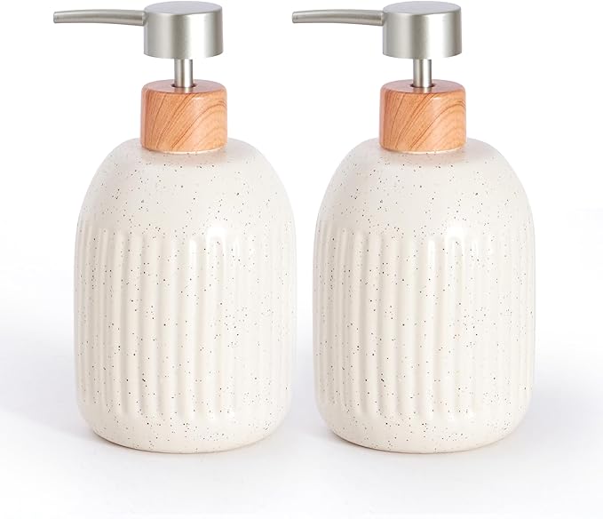 Ceramic Soap Dispenser, 16oz Rustic Dish Hand Soap Dispenser for Bathroom & Kitchen, Speckled Liquid Soap Pump Bottle for Shampoo, Lotion, Conditioner, Modern Farmhouse Bathroom Accessories