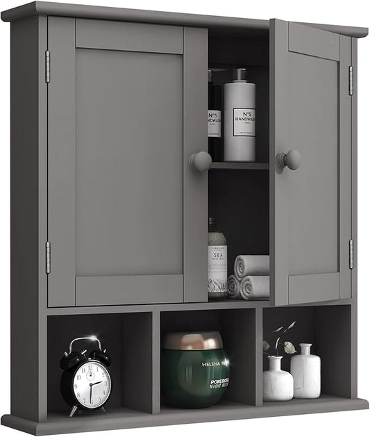 TaoHFE Grey Bathroom Cabinet,Bathroom Wall Cabinet with 2 Door Adjustable Shelves,Over The Toilet Storage Cabinet,Bathroom Cabinet Wall Mounted,Medicine Cabinets for Laundry Room Kitchen