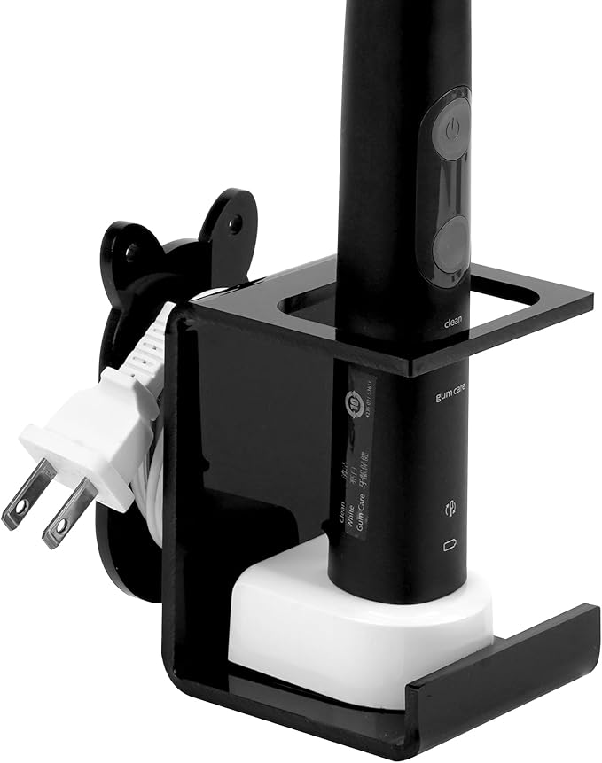 Electric Toothbrush Holder Wall Mounted, Electric Toothbrush Cord Organizer Holds 1 Chargers, Self Adhesive Electric Toothbrush Stand for Bathroom, Medicine Cabinet, Dorm(Black)