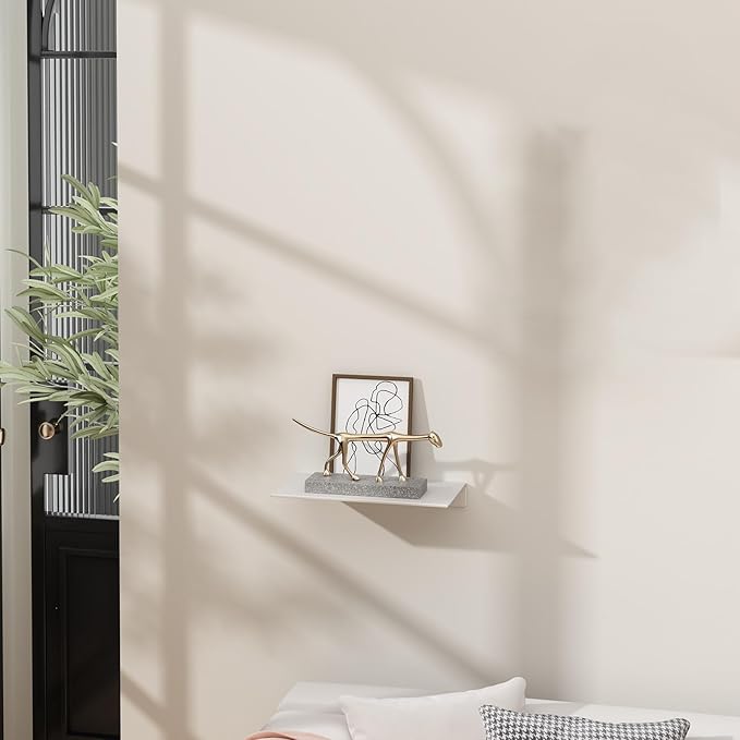 Danpoo 8 inch White Small Floating Shelf for Wall Organizer & Storage, Mini Display Shelf, Metal Wall Shelf for Bathroom, Living Room, Kitchen, Bedroom