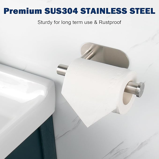 NearMoon Toilet Paper Holder Self Adhesive, Premium Thicken SUS304 Stainless Steel Rustproof Adhesive Toilet Roll Holder no Drilling for Bathroom, Kitchen, Washroom (10 Pack, Brushed Nickel)