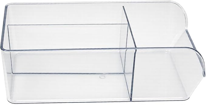 Azar Displays 556752-4PK Clear Storage Bin with Dividers Multi-Compartment Stackable Organizer for Kitchen Bathroom Pantry and Office BPA-Free Plastic (Pack of 4)