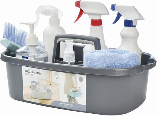 ALINK Large Plastic Shower Caddy Tote, Portable Storage Caddy Basket Organizer with Handle for Dorm, Bathroom, Tool, Garden, Kitchen, Cleaning Supplies – Gray