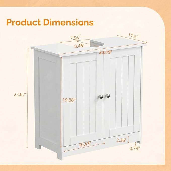 Bonnlo Pedestal Sink Storage Cabinet with 2 Doors Traditional Under Sink Cabinet Bathroom Space Saver Organizer with Adjustable Shelf White 23 5/8" W x 11 7/16" D x 23 5/8" H