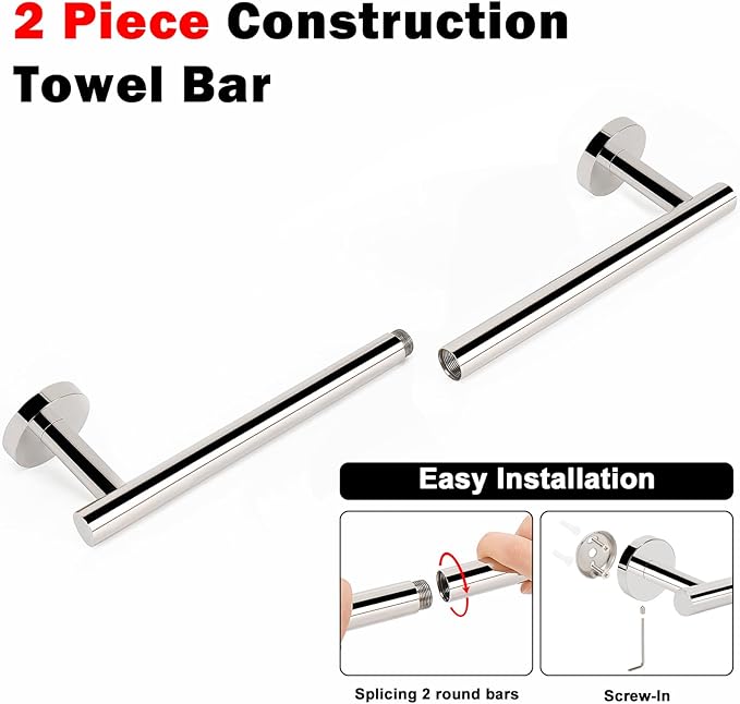 NearMoon Bath Towel Bar, Thicken Stainless Steel Shower Towel Rack Holder Wall Mounted for Bathroom, 20-lnch Overall Length-17-lnch Usable Hanging Space (1 Pack, Chrome Finish)