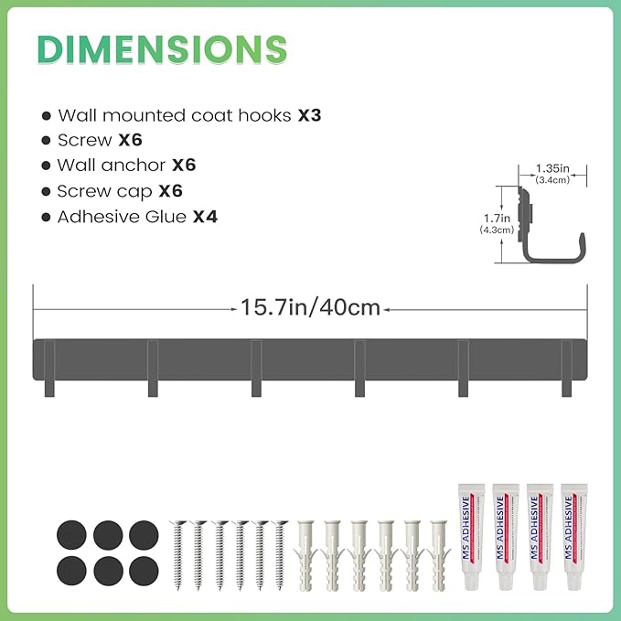Coat Rack Wall Mount (3 Pack), Heavy Duty Wall Coat Hanger with 6 Coat Hooks for Entryway, Bedroom, Closet, Hanging Hats, Bags, Purses Jacket (White)