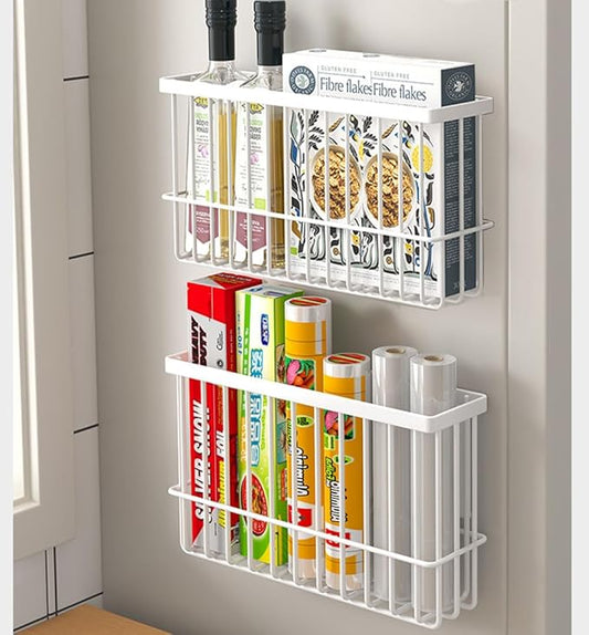 2 Piece Kitchen Cabinet Door Storage Box,Self Adhesive Wall Mounted Storage Boxes,Wardrobe/Bathroom/Refrigerator Small Items Organizer Storage Box (White)