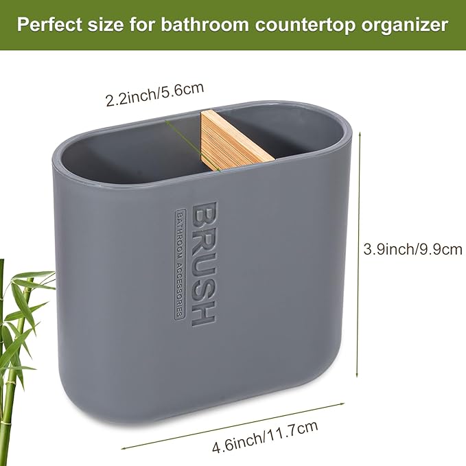 Toothbrush Holders Bamboo Electric Toothbrush Holder Bathroom Storage Organizer Countertop for Toothpaste, Floss, Razor, Grey