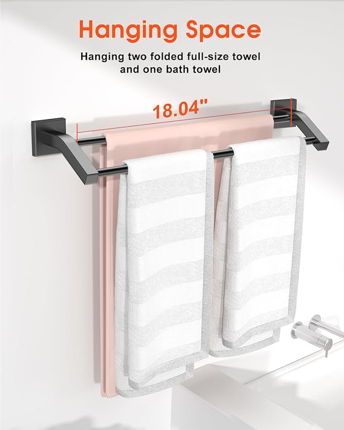 Alise Bath Double Towel Bars,Towel Holder Towel Racks for Bathroom Lavatory,20 Inch SUS304 Stainless Steel Towel Hanger Towel Rail Wall Mount,Matte Black