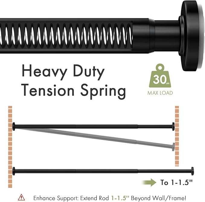 AmazerBath Spring Tension Shower Curtain Rod, 31-46.5 Inches Heavy Duty Shower Rod Rust Proof Bathroom Curtain Rod, Adjustable Shower Tension Rod No Drill Easy Segmented Installation, Black