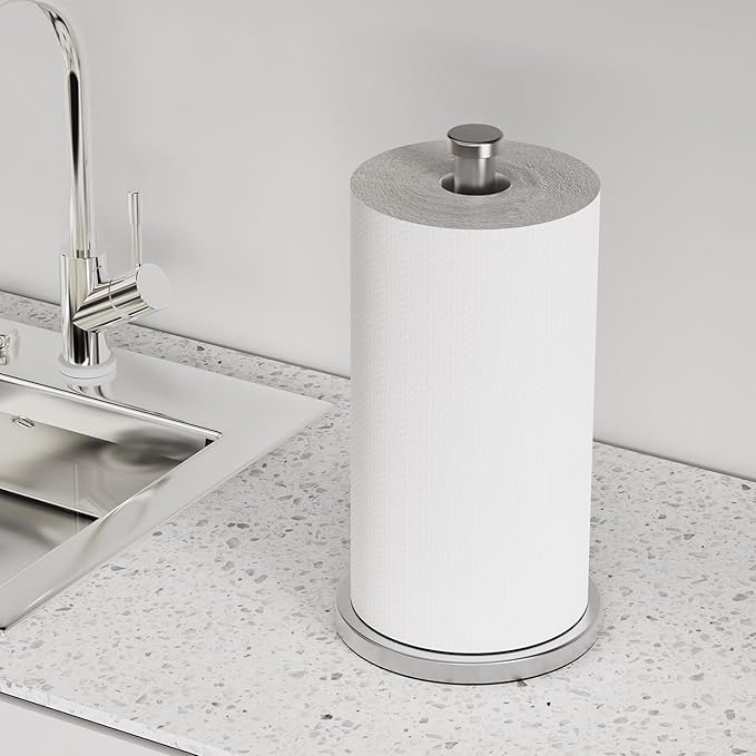 VEHHE Paper Towel Holder Countertop, Weighted Non-Slip Base, Stainless Steel Paper Towel Holder for Kitchen Bathroom (Silver)