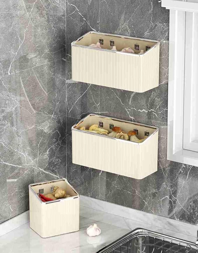 Floating Shelves Wall Bin Organizer Adhesive Wall Mounted Plastic Storage Organizer No Drilling Hanging Storage Containers Makeup Organizer Shelf for Office, Kitchen, Home