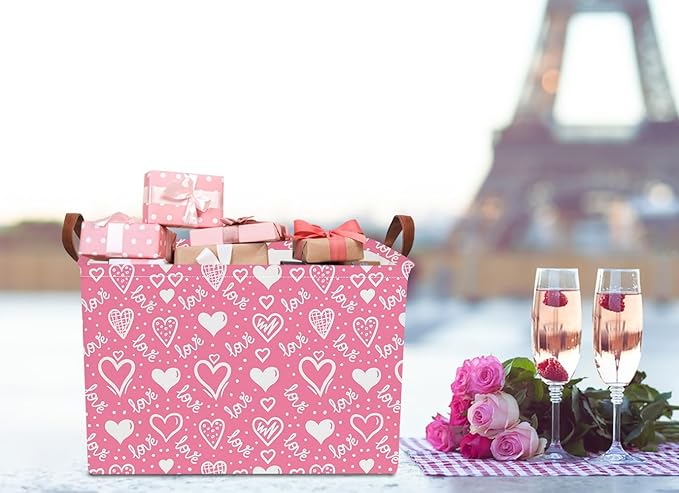 NTAOHAMPER Children's Day Gifts Love Heart Fabric Storage Basket Empty with Handles, Books Box, Baby Shower Baptism Lovely Storage24L(Lovely Heart)
