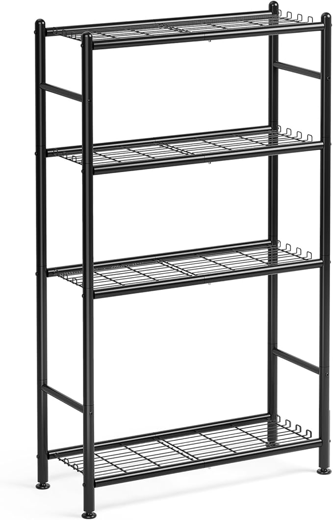 APEXCHASER Metal Shelving, 4-Tier Storage Shelves Large Capacity Steel Wire with Hooks, Adjustable Leveling Feet, Space-Saving Shelf Organizer for Pantry, Laundry, Kitchen (33''Lx12.6''Wx57''H)