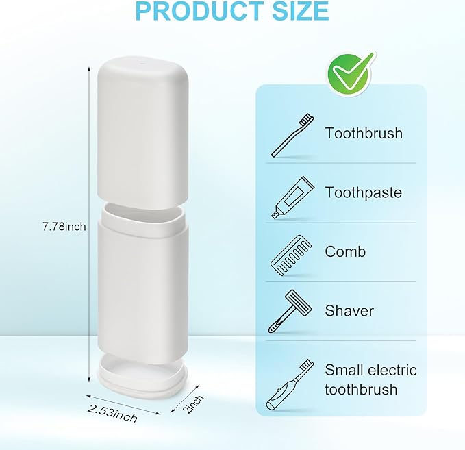 Travel Toothbrush and Toothpaste Case,Portable White Tooth Brush Holder,Large Toothbrush Container with Mouthwash Cup,2 in 1 Toothbrush Organizer for Traveling,Camping,School,Home -2PCS