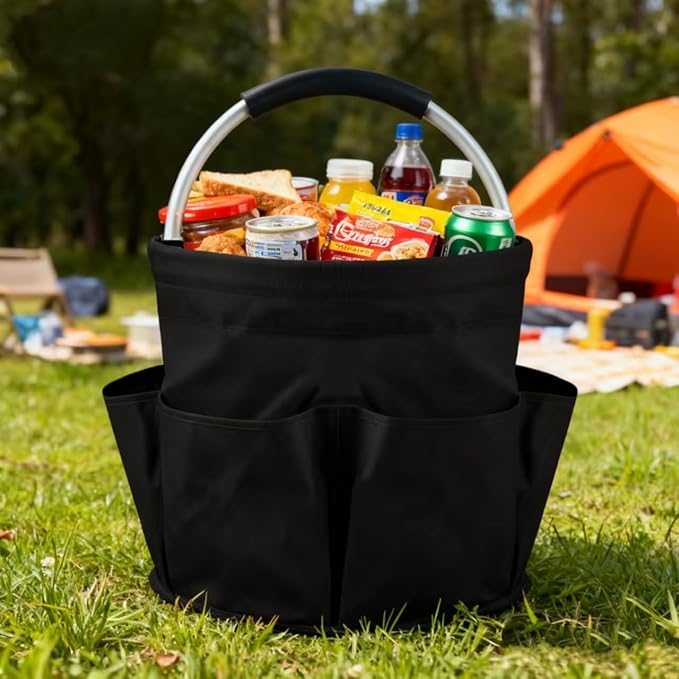 17L Cleaning Caddy With Handle, Foldable Storage Cleaning Product Organizer, Cleaning Caddy for Cleaning Supplies Outdoor Camping, Portable Multifunctional Cleaning Bucket tool Bag Organizer