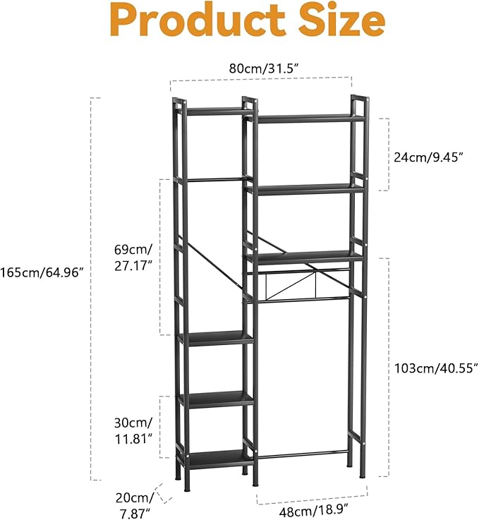 1 Set Over The Toilet Storage, 3-Tier Bathroom Laundry Storage Rack Space-Saving Organizer Household Supplies (Black-M)