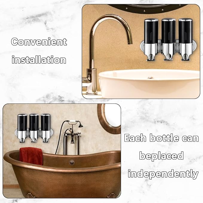 3 in 1 Chamber Wall Mounted Bathroom Shower Pump Dispenser and Organizer-Holds Shampoo, Soap, Conditioner, Shower Gel, for Bathroom Kitchen Hotel (3 Chamber