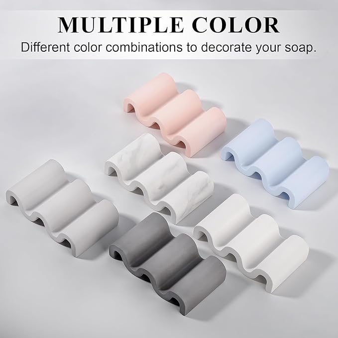 Diatomite Soap Dish Quick Drying Bar Soap Holder Draining Soap Saver Rack Wave Pattern Sponge Tray for Bathroom Sink, Shower, Kitchen, Marble White