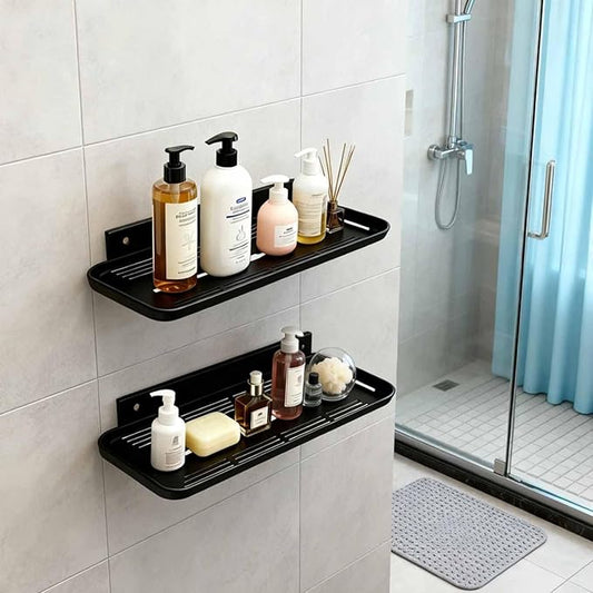 2pc Wall Mounted Floating Shelf, Self Adhesive Small Shelf, No Drill Shelves for Wall, Floating Shelves Damage-Free Expand Walls Space for Living Room Kitchen Bathroom (2, Black)