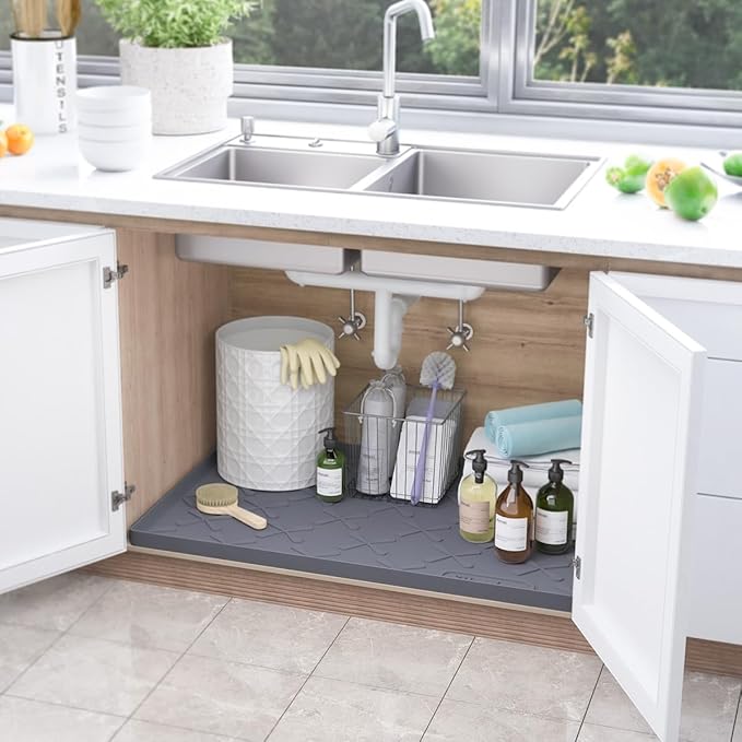SIKADEER 25" x 19" Under Sink Mat Waterproof, Silicone Mat Kitchen Drawer Shelf and Cabinet Liner, Sink Protector for Kitchen Organizers and Storage, Boot Tray Pet Food Mats