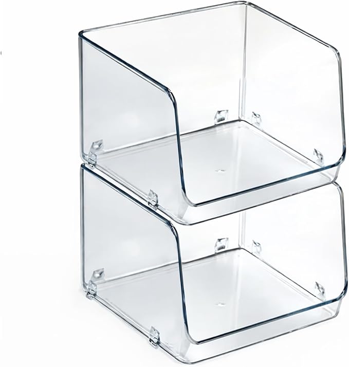 Azar Displays 556720-2PK Small Clear Stackable Bin Compact Transparent Storage Organizer for Pantry Drawer Bathroom and Desk BPA-Free Plastic (Pack of 2)