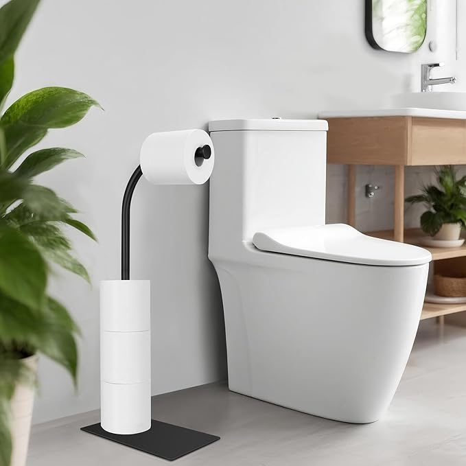 Toilet Paper Holder Stand, Free Standing Toilet Paper Holder with Weighted Base, for Bathroom Storage Holds Reserve Rolls